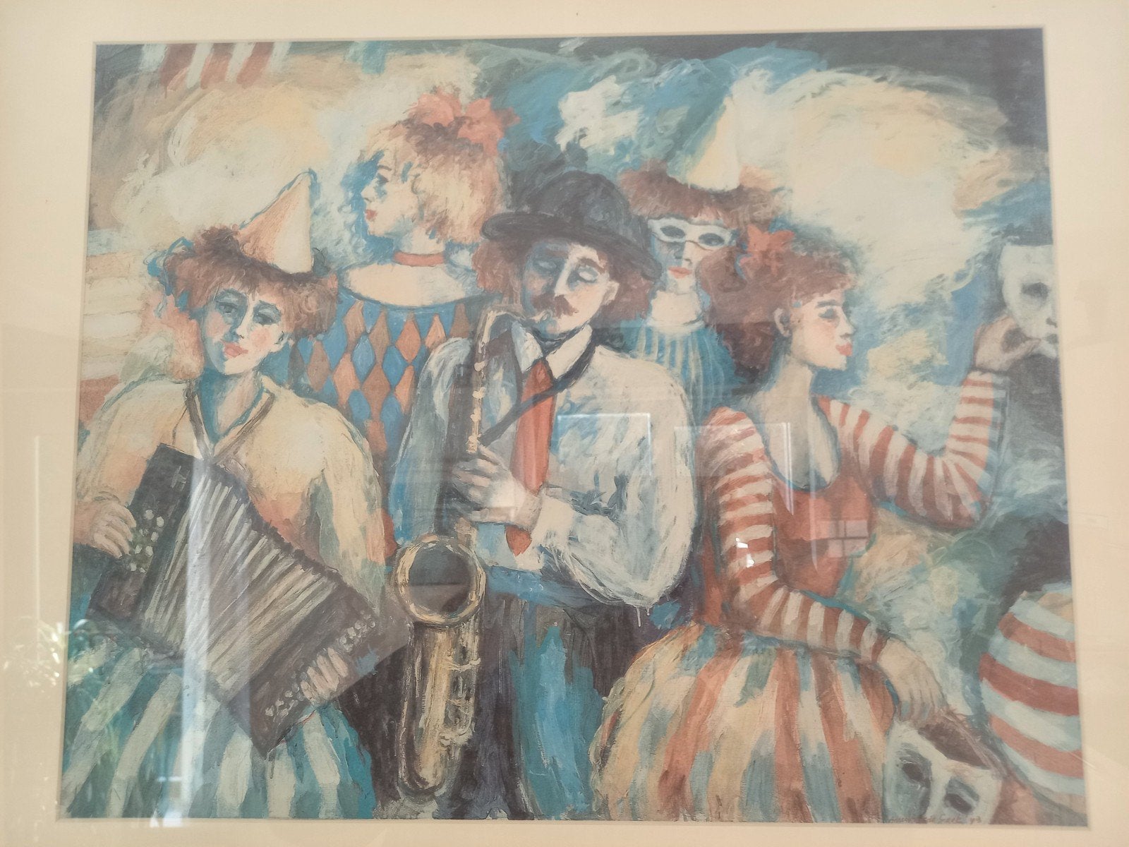 Zeefdruk Annemarie de Groot - Muzikanten en feestgangers, Antiek en Kunst, Ophalen
