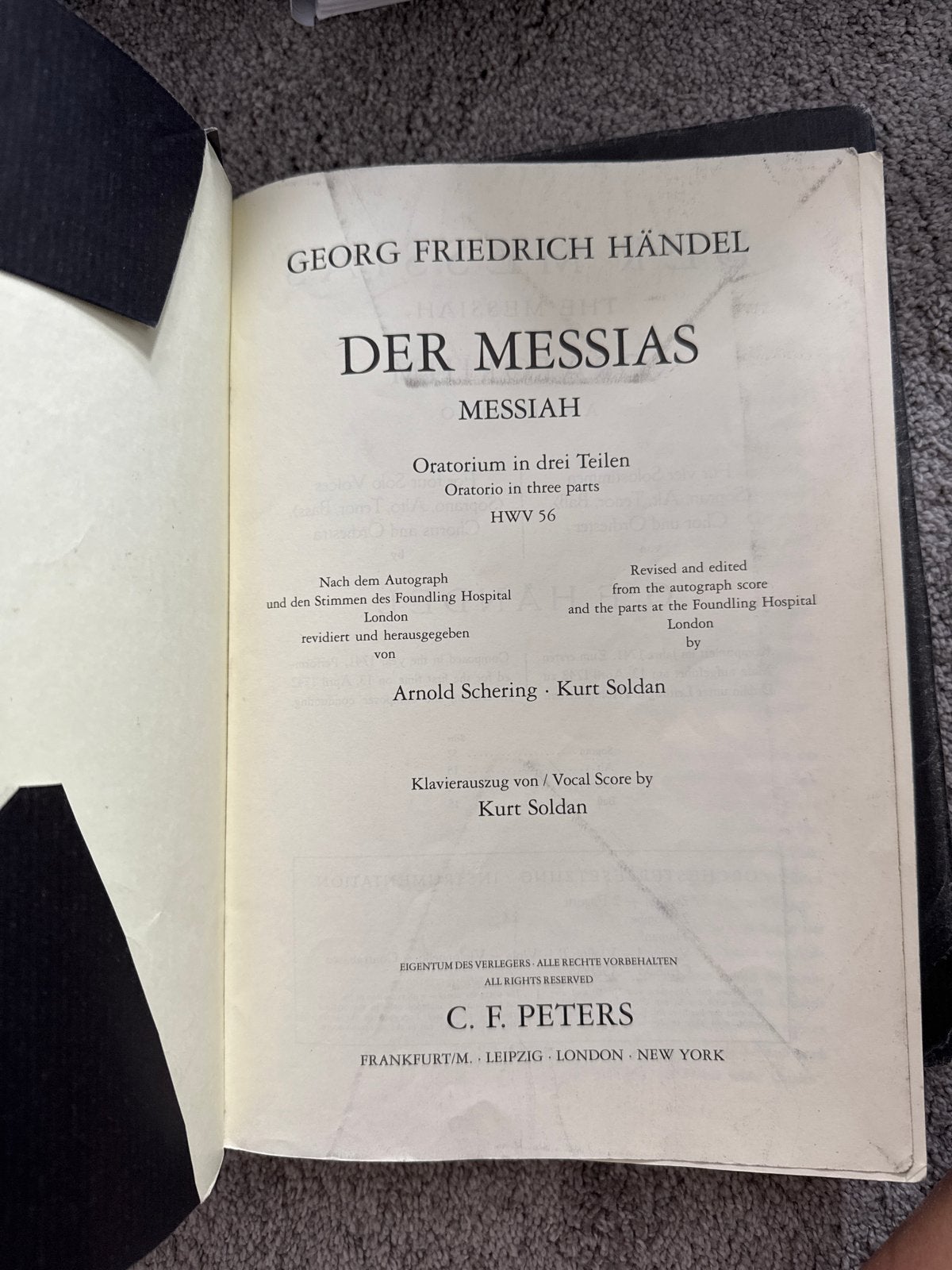 Händel - Der Messias (Messiah) Oratorium - C.F. Peters, Ophalen, Gebruikt, Klassiek, Thema