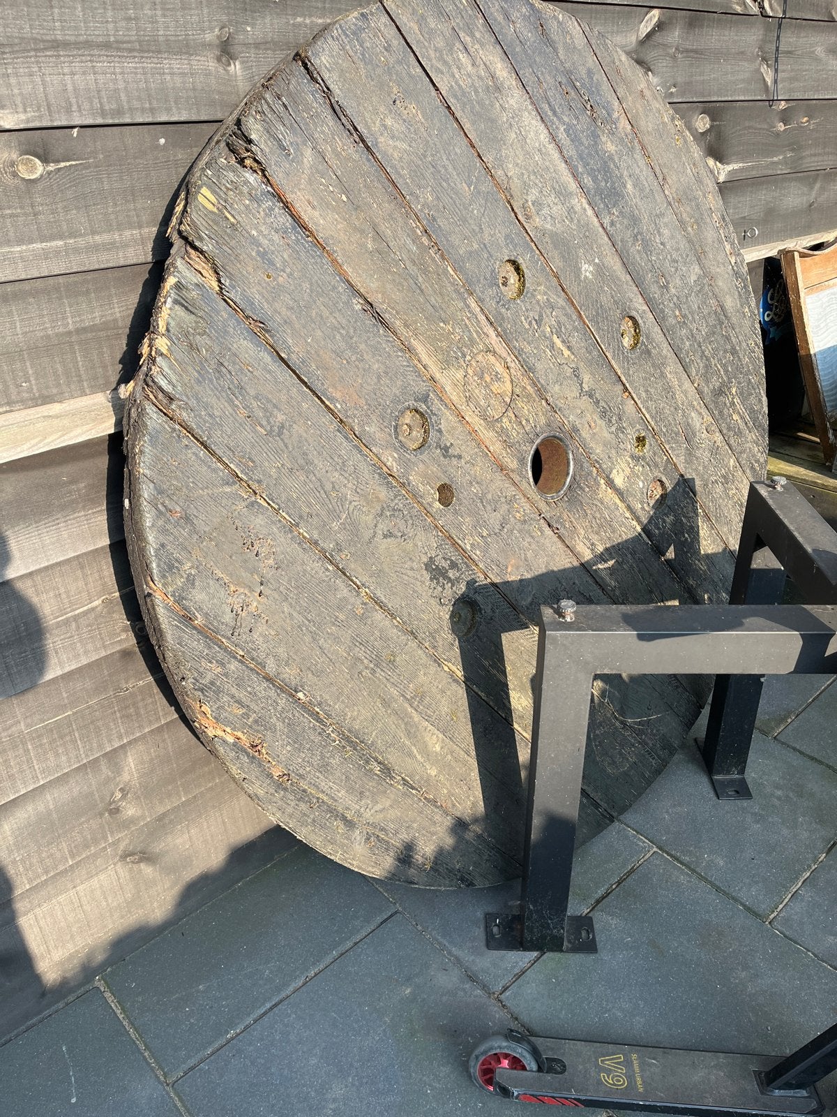 Grote houten kabelhaspel blad- Ideaal voor tuintafel, Ophalen, Gebruikt