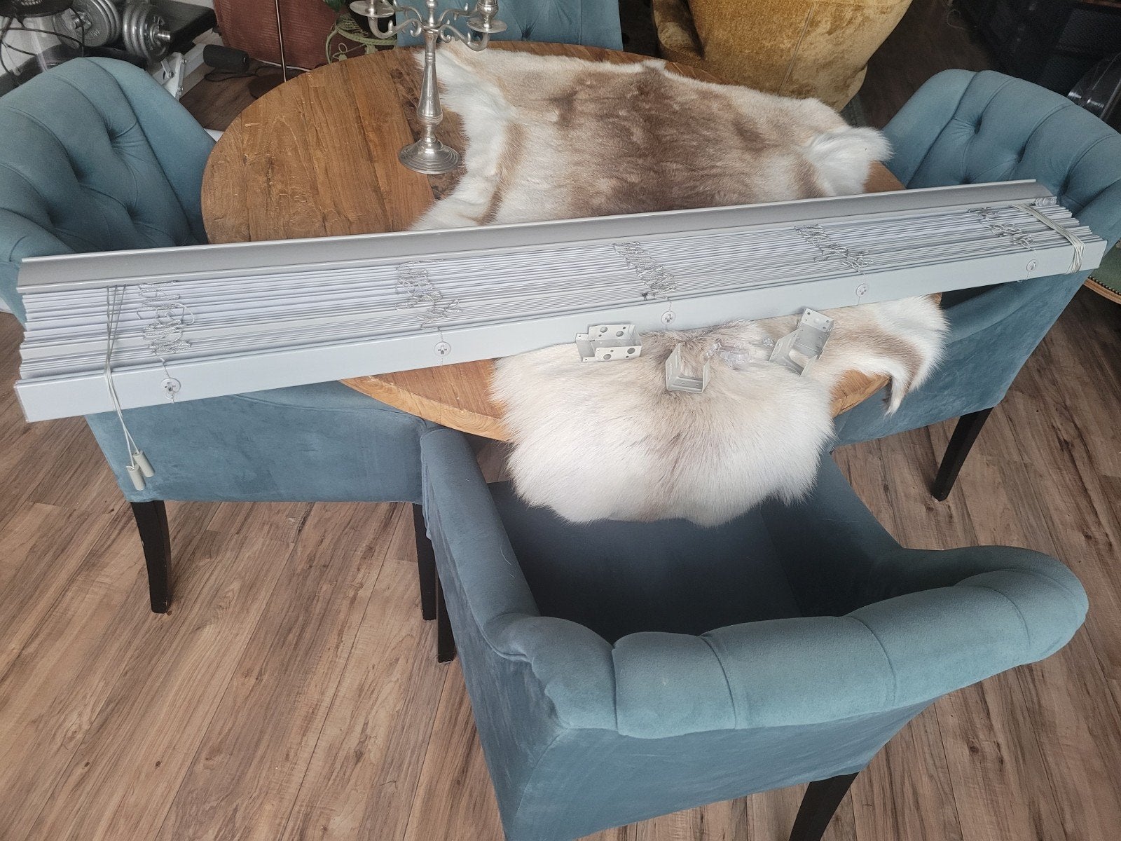 Luxaflex grijs 160x180 cm - 5cm brede lamellen, Ophalen, Gebruikt, Lamellen, Grijs