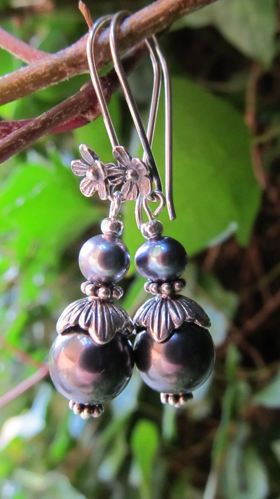 Oorbellen Stella swaroski parel-zoetwaterparel zilver, Hangers, Nieuw, Grijs, Zilver