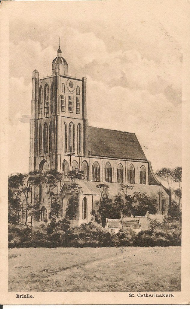Ansichtkaart St. Catharinakerk Brielle., Verzamelen, Ophalen of Verzenden, Voor 1920, Ongelopen, Zuid-Holland