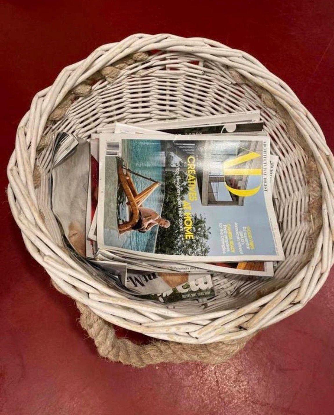 Rieten mand, Huis en Inrichting, Woonaccessoires | Schalen en Manden, Ophalen, Zo goed als nieuw, Rond, Riet