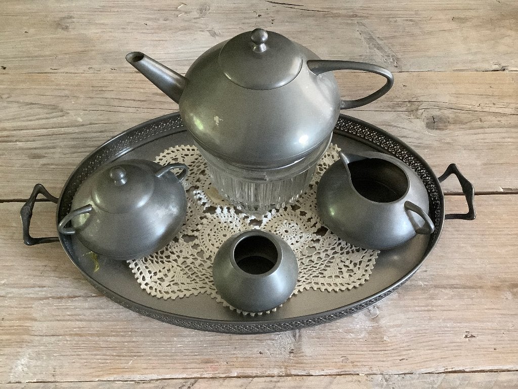 Vintage Tinnen theeservies., Antiek en Kunst, Ophalen