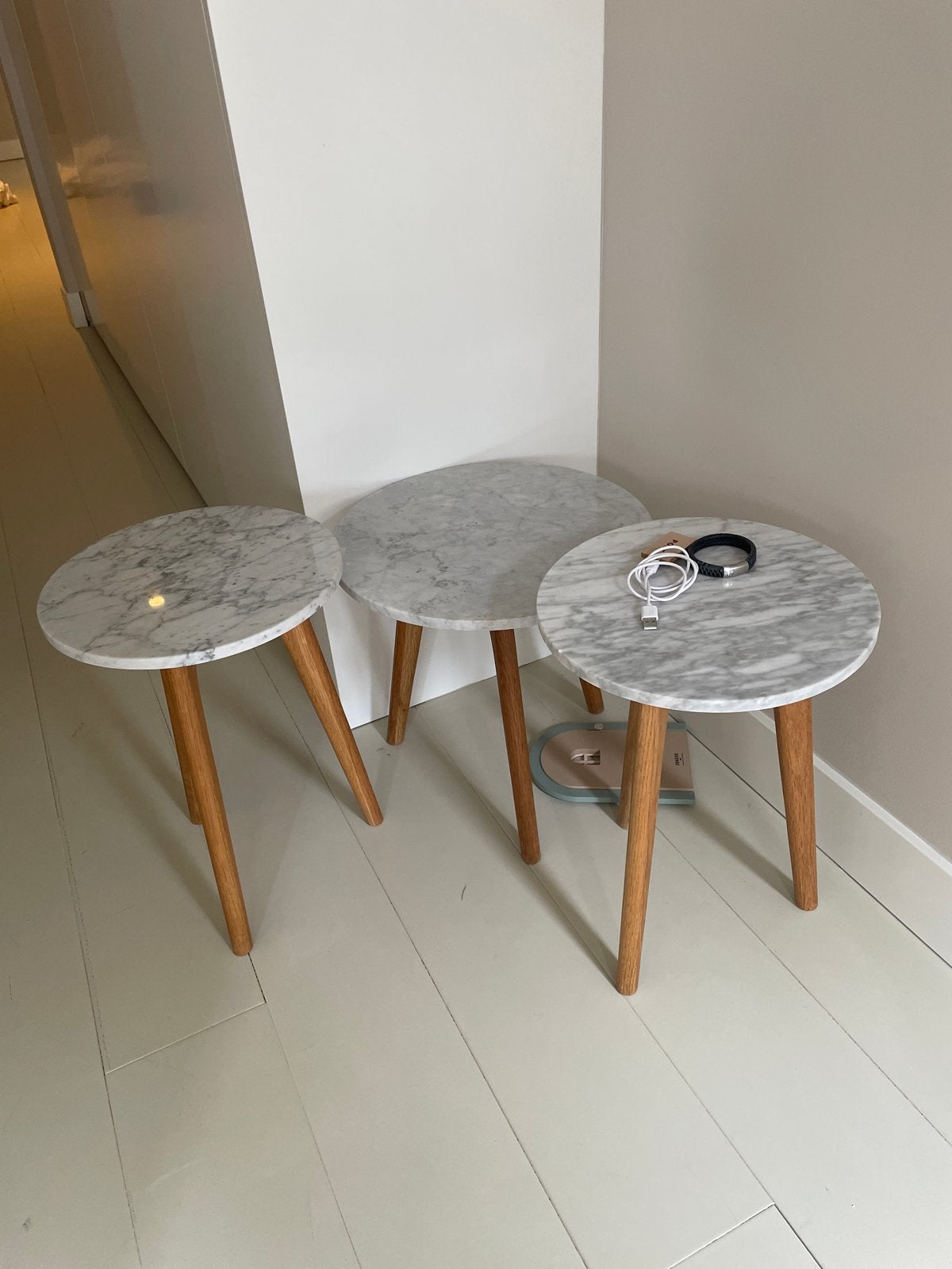 Set van 3 marmeren bijzettafels - uitstekende staat, Ophalen, Minder dan 55 cm, Rond, Zo goed als nieuw