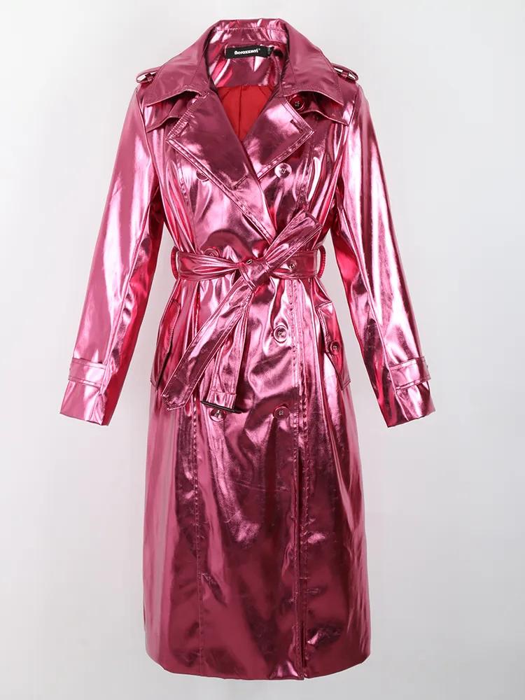 Roze glimmende dames regenjas trenchcoat lange jas leren, Kleding | Dames, Verzenden, Maat 46/48 (XL) of groter, Nieuw, Overige thema's