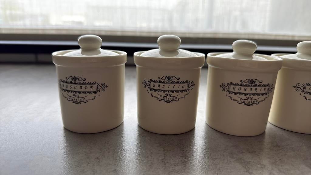 Crème stenen kruidenpotjes (6stuks), Ophalen of Verzenden, Zo goed als nieuw