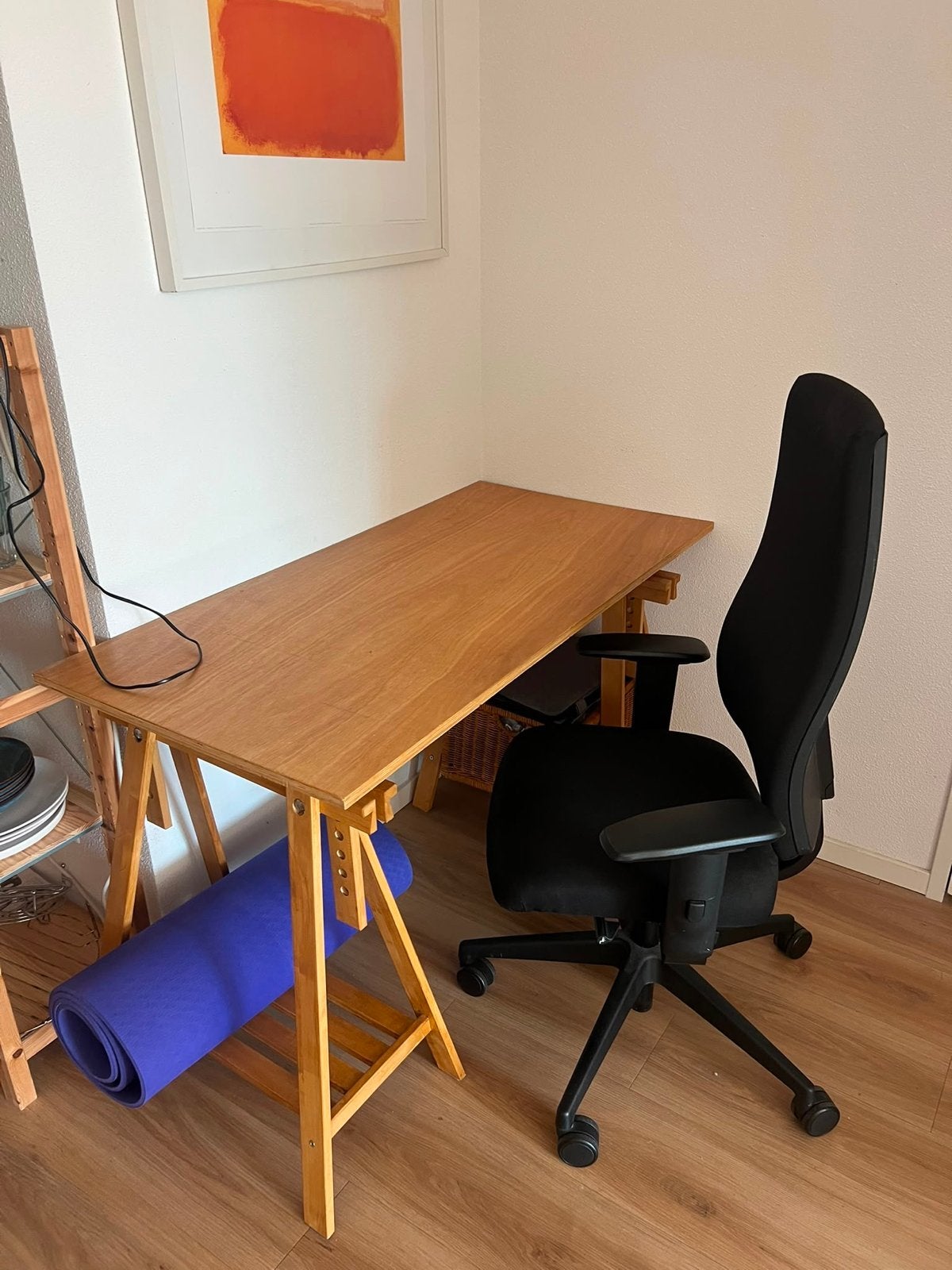 Houten bureau met schragen - ideaal voor thuiswerkplek, Ophalen, Gebruikt, Hout, Bruin