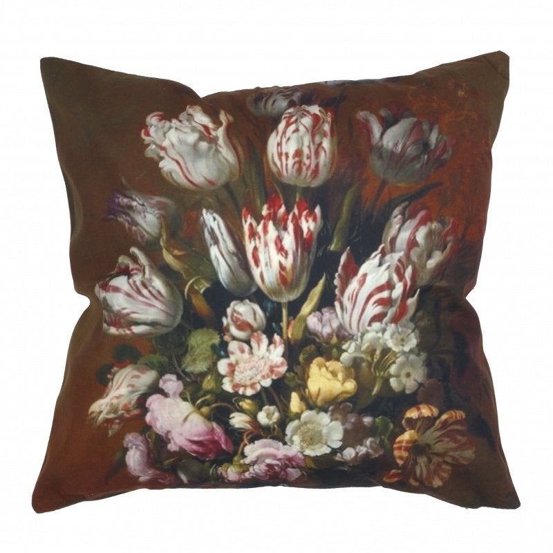 Kussenhoes vintage bloemen roestbruin | 44 x 44 cm, Dekussenkraam@gmail.com, Verzenden, De kussenkraam, Nieuw