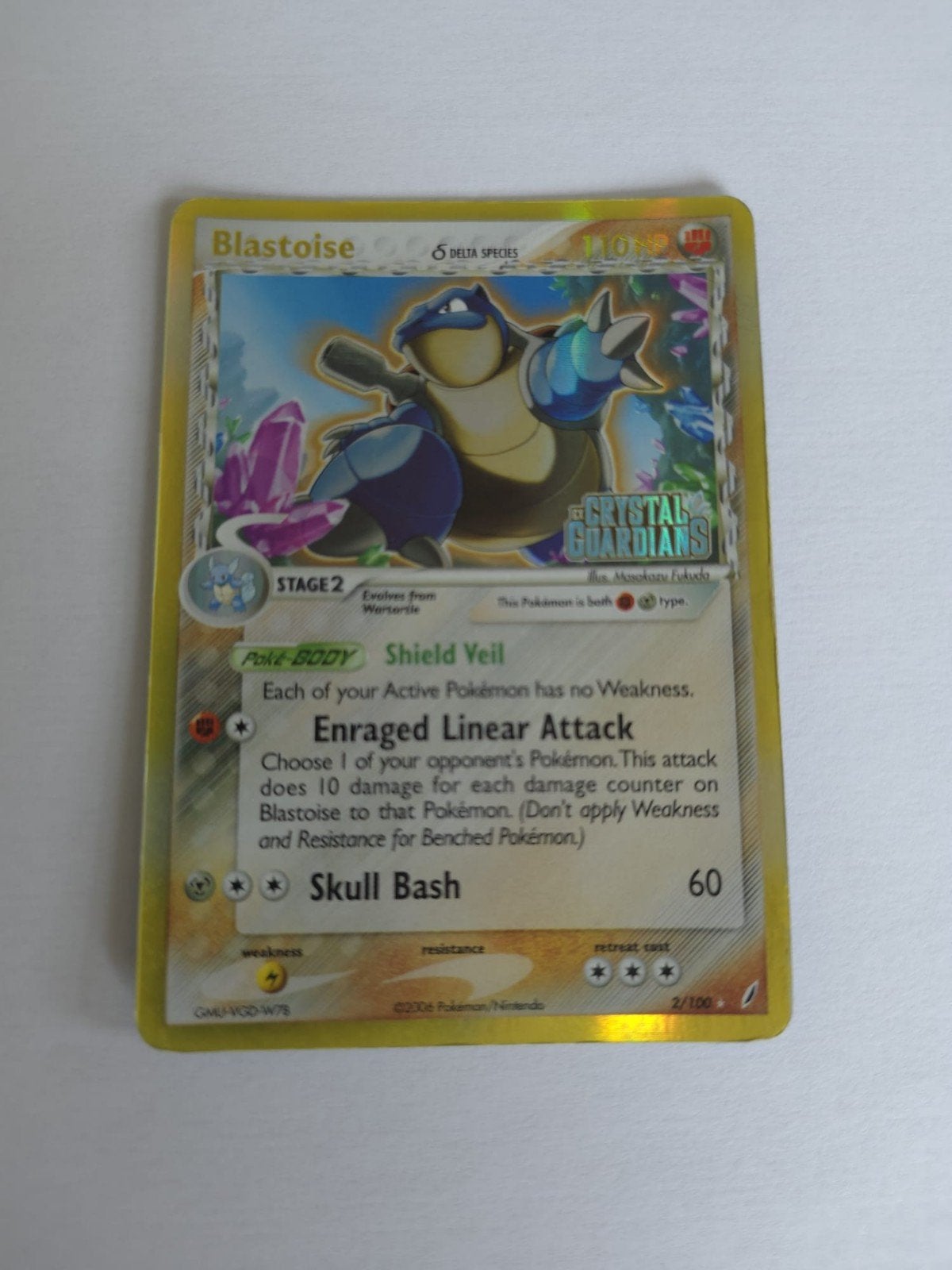 Blastoise 2/100 - EX Crystal Guardians - Stamped, Ophalen of Verzenden, Gebruikt, Losse kaart, Foil