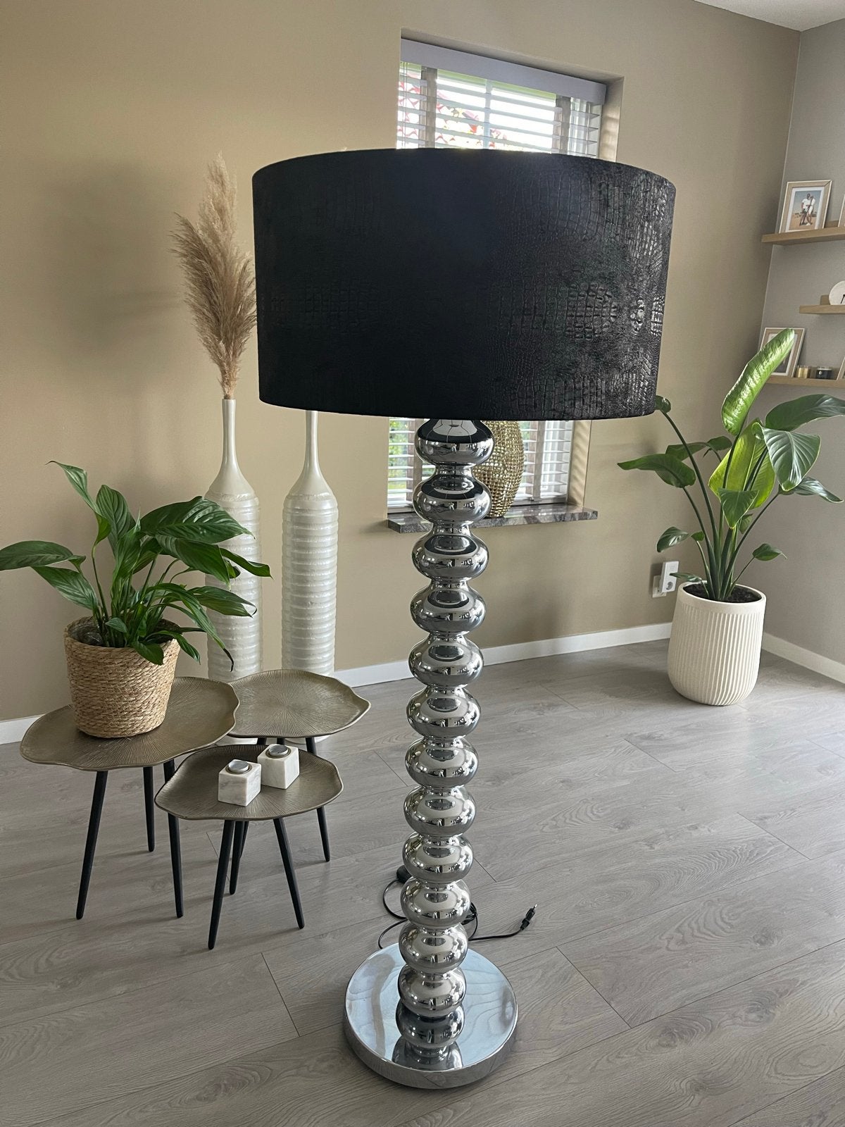 Bollen lamp met zwarte kap - Erik Kuster stijl, Ophalen, Gebruikt, E27 (groot), Metaal