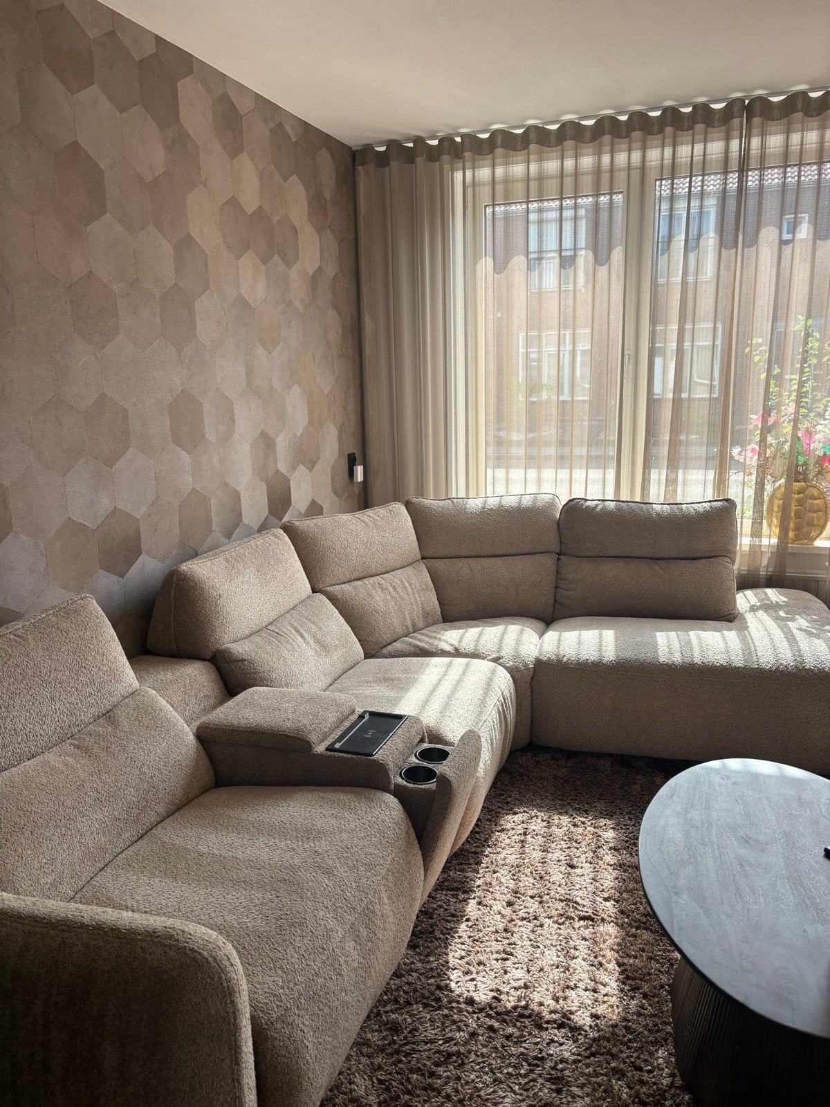 Comfortabele hoekbank met relaxfunctie - 290x220 cm, Ophalen, Zo goed als nieuw, Stof