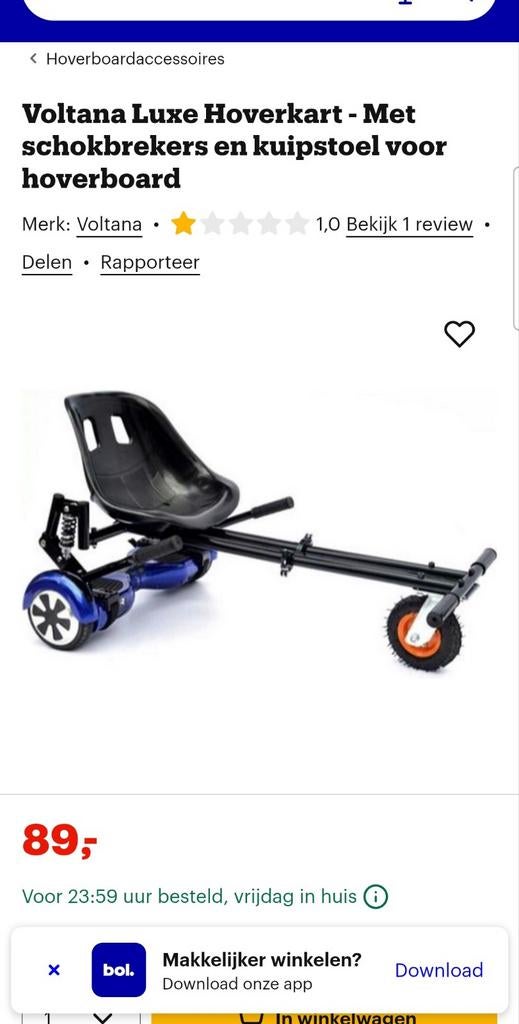 Hoverboard met Luxe Hoverkart (schokbrekers), Ophalen, Zo goed als nieuw, Overige typen
