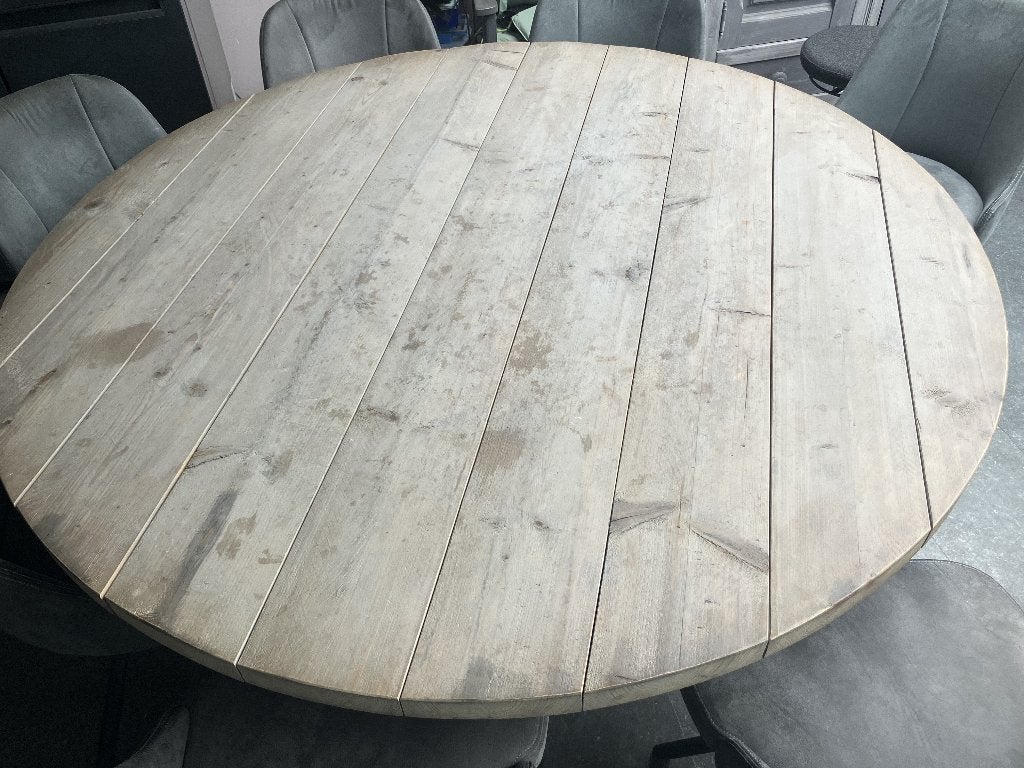 Ronde eettafel van steigerhout –160 cm– robuust en landelijk, Ophalen, Gebruikt