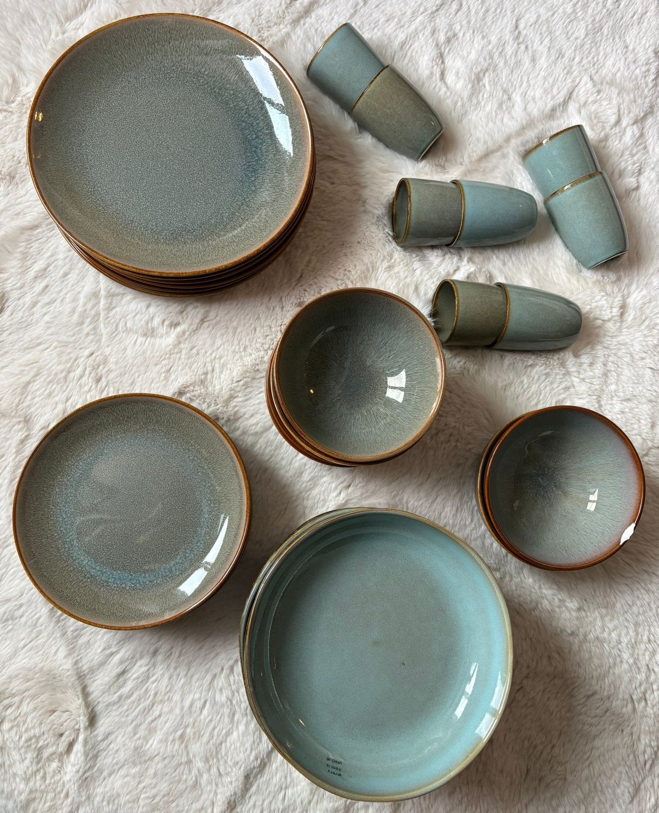 Serviesset blauw/groen Leebakker/Xenos, Huis en Inrichting, Keuken | Servies, Ophalen, Zo goed als nieuw, Overige stijlen, Porselein