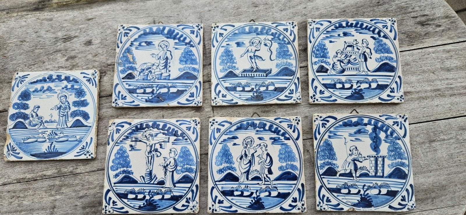 Antieke Bijbelse Delftse Blauwe Tegeltjes, Antiek en Kunst, Ophalen of Verzenden
