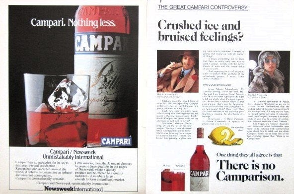 9 vintage advertenties reclames Campari dranken 71-84 drank, Verzamelen, Ophalen of Verzenden, Gebruikt, Overige typen