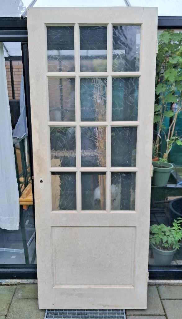 Hardhouten deur (stomp) met glas, Doe-het-zelf en Verbouw, Deuren en Horren, Ophalen, Gebruikt, 80 tot 100 cm, Binnendeur