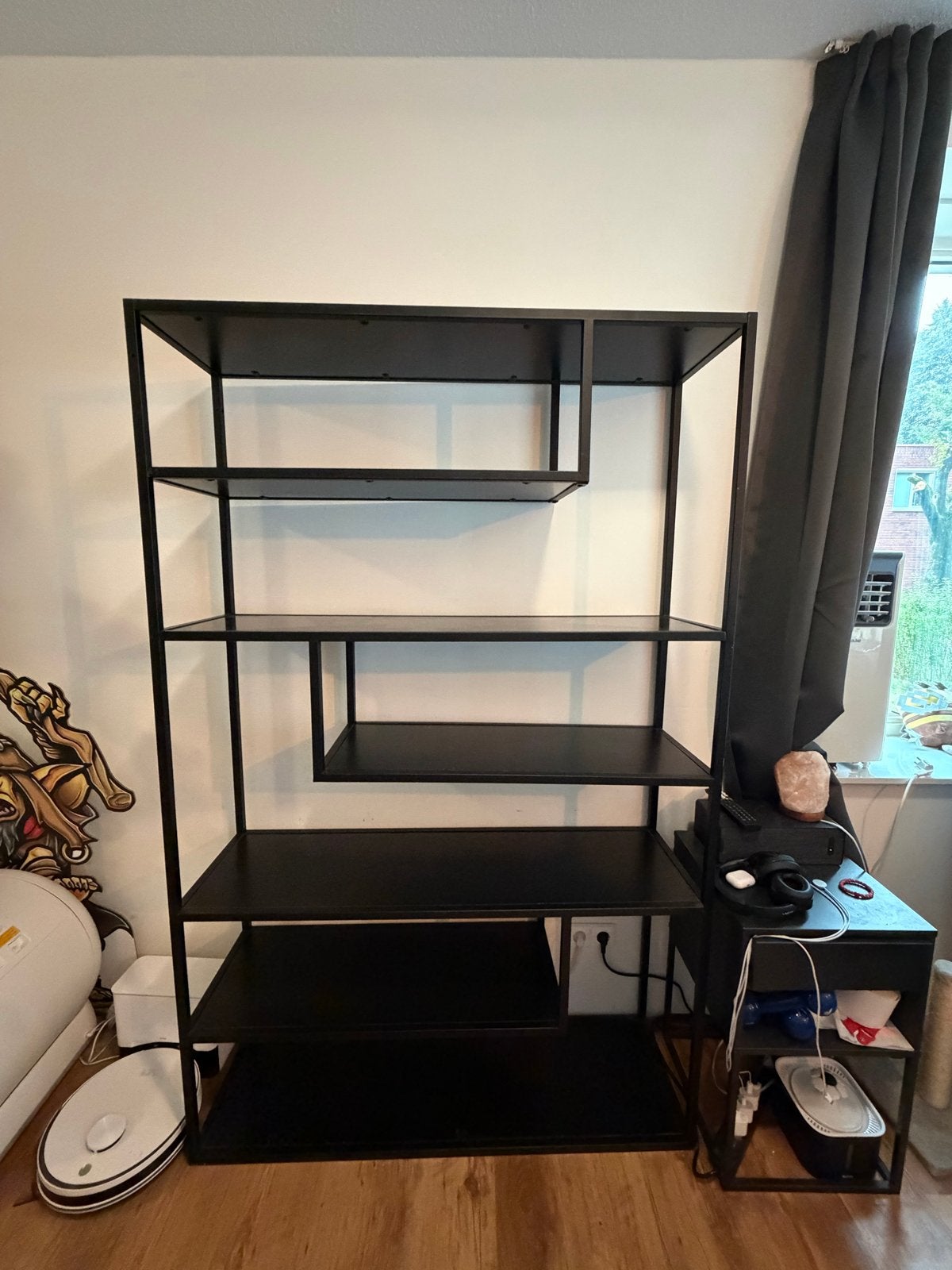 Zwart metalen kast met 5 planken - 120x35x188 cm, Ophalen, Met plank(en), Gebruikt, 100 tot 150 cm
