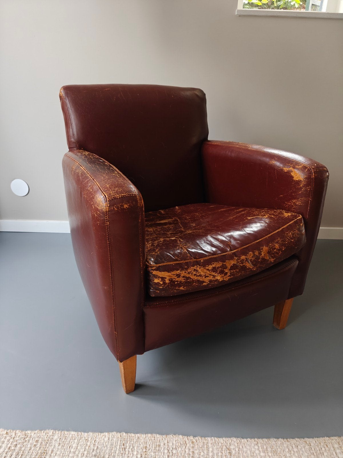 Vintage Leren Fauteuil, Ophalen, Gebruikt, 50 tot 75 cm, Leer