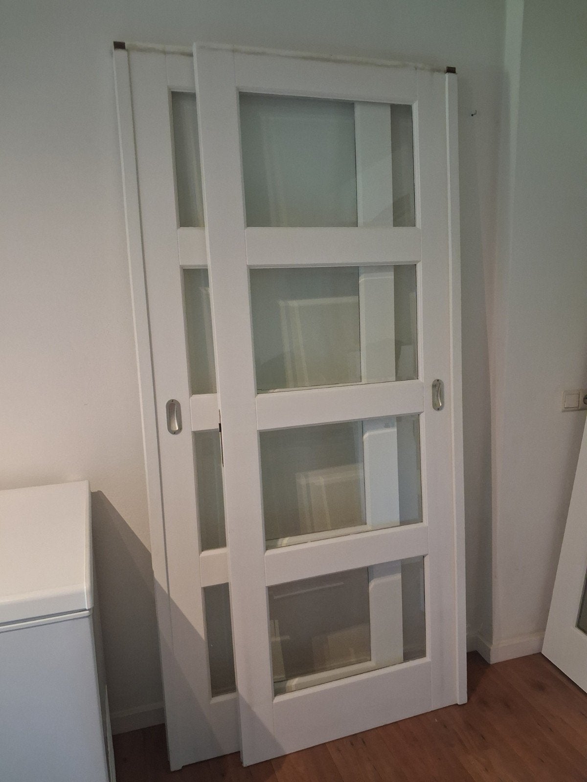 Schuifdeuren met facetglas, Doe-het-zelf en Verbouw, Deuren en Horren, Ophalen, Gebruikt, 80 tot 100 cm, Binnendeur