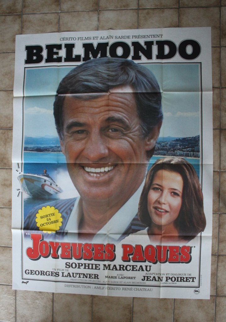 filmaffiche Jean-Paul Belmondo Joyeuses Paques XL filmposter, Rechthoekig Staand, Deurposter of groter, Ophalen of Verzenden, Zo goed als nieuw