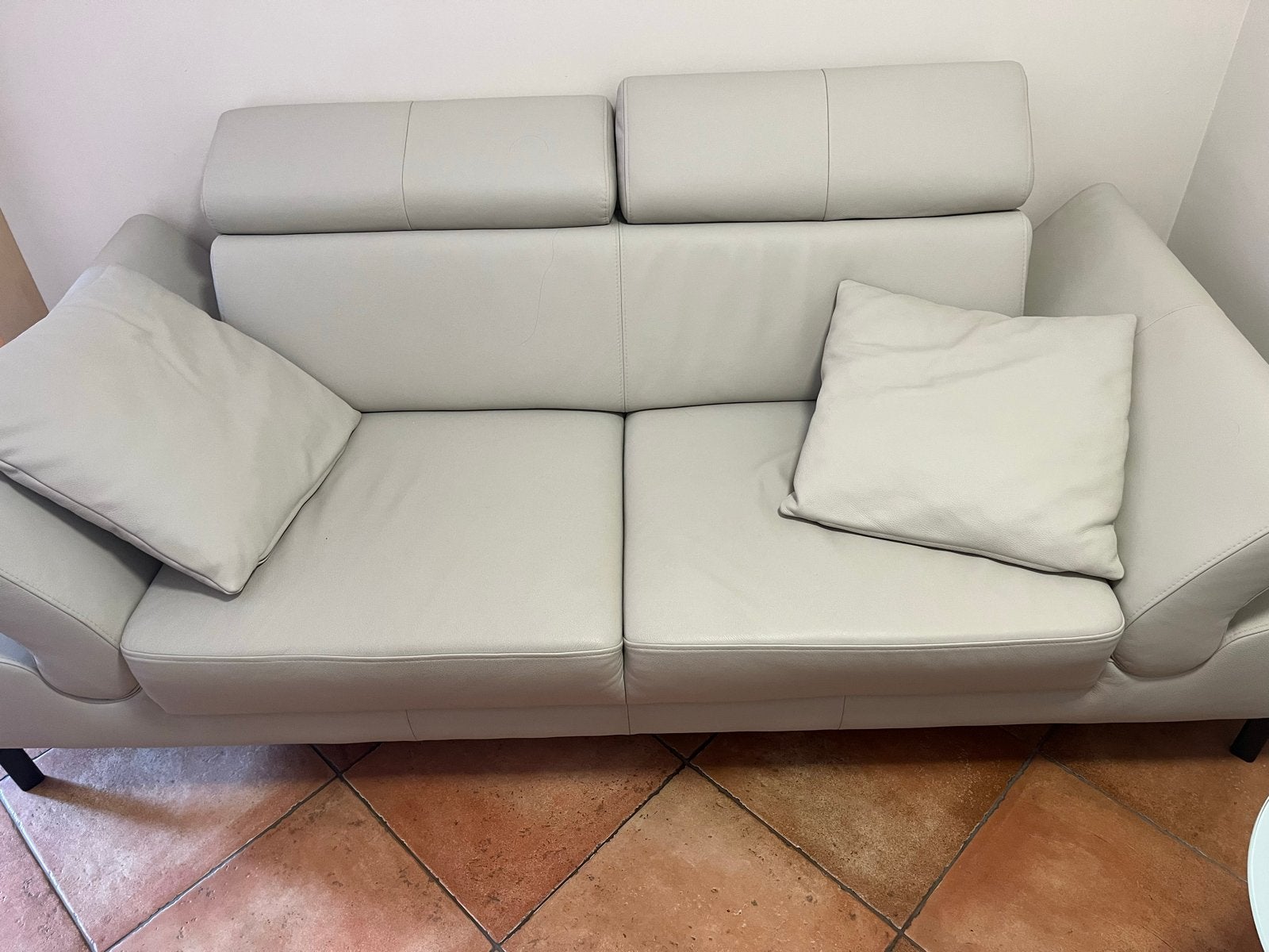 Montel Leren Bankstel - Crèmekleurig - 210 cm, Driepersoons, Ophalen of Verzenden, Zo goed als nieuw, Rechte bank