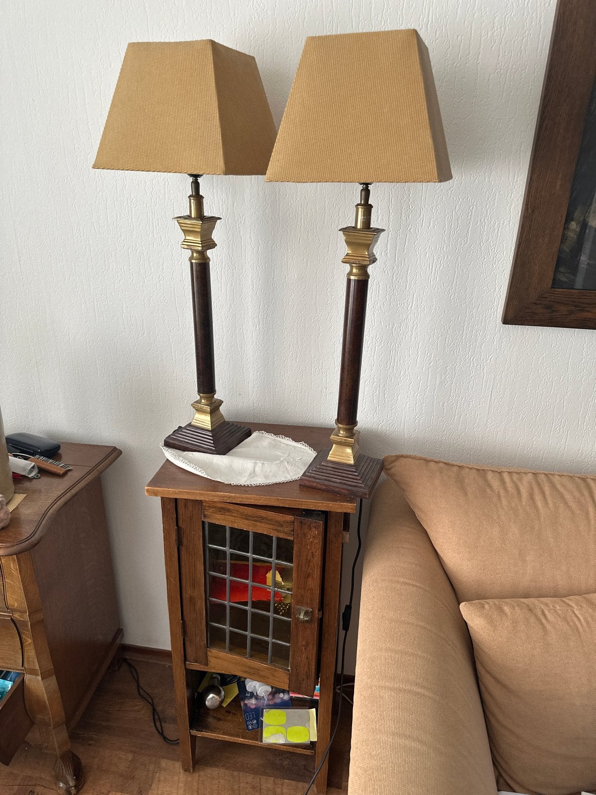 Set van 2 klassieke tafellampen met stoffen kap, Antiek en Kunst, Antiek | Lampen, Ophalen