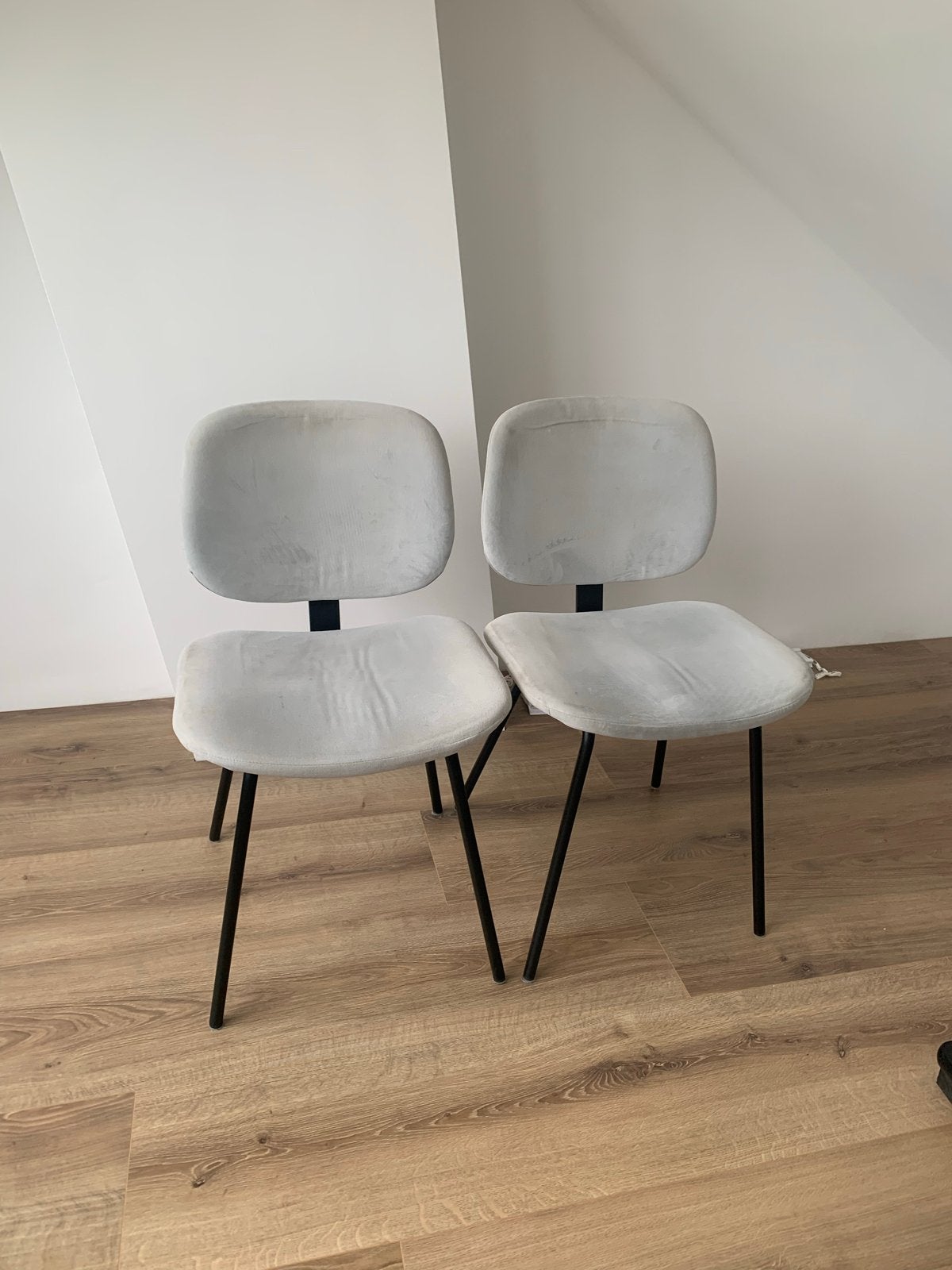 Lichtblauwe eetkamerstoelen (2 stuks), Huis en Inrichting, Stoelen, Gebruikt, Twee, Stof, Blauw, Ophalen