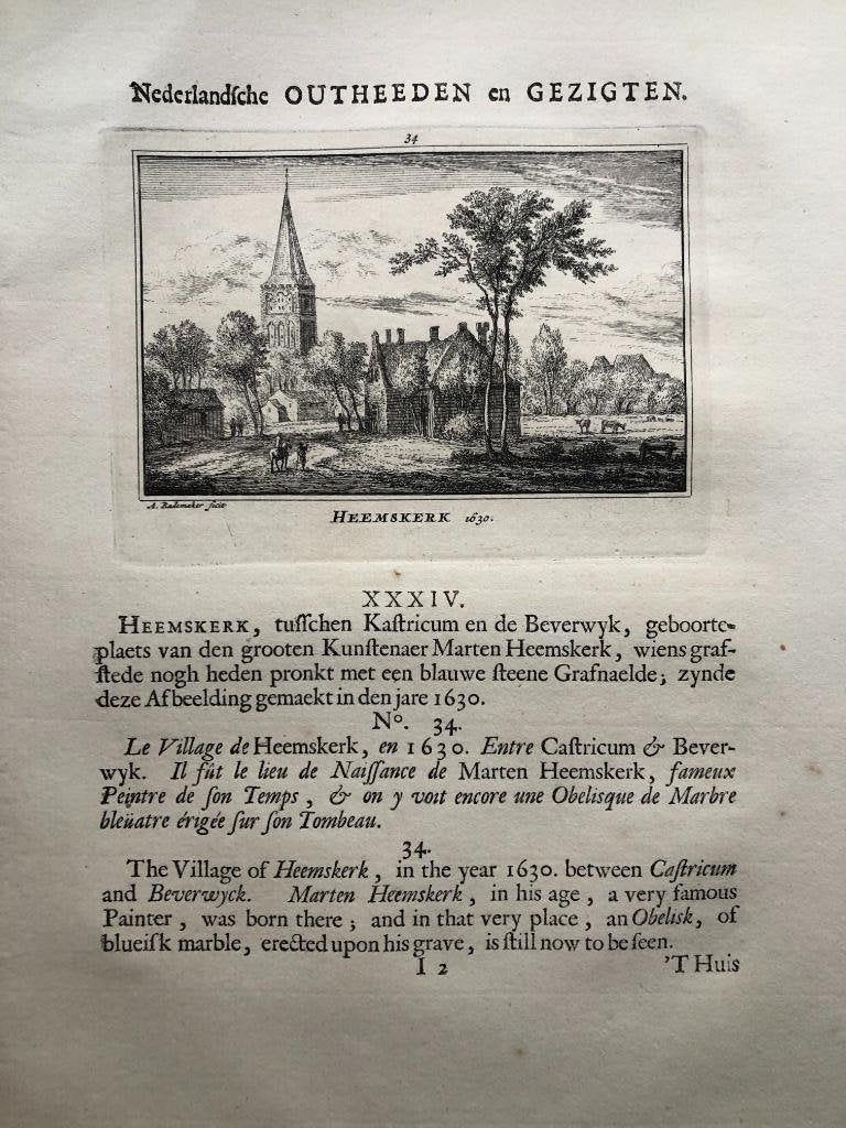 034 / Heemskerk Kopergravure 1725, Antiek en Kunst, Kunst | Etsen en Gravures, Ophalen of Verzenden