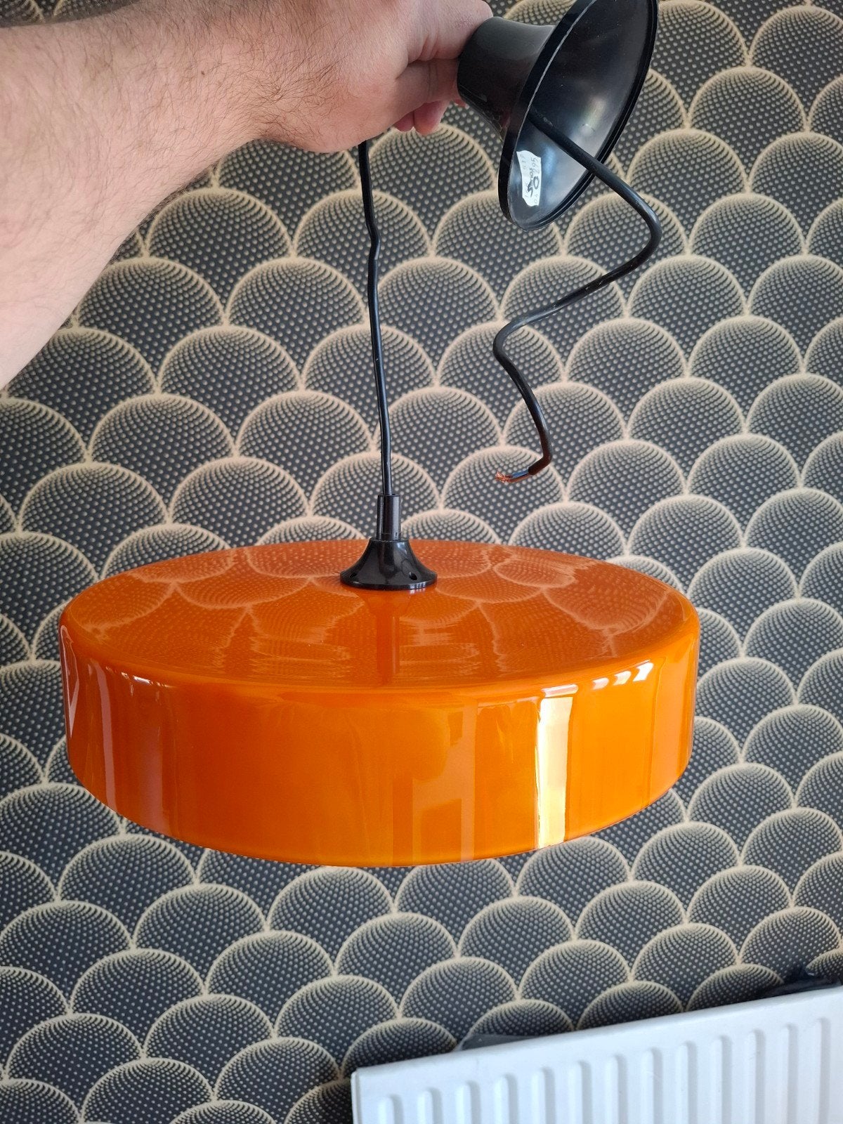 space age vintage design hanglamp, Vintage design, E27 (groot), Ophalen of Verzenden, Glas