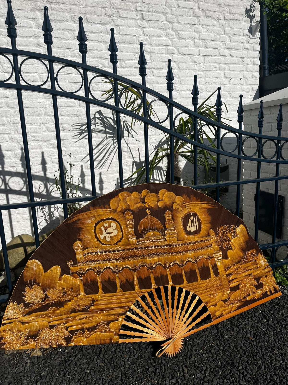 Indonesische waaier met afbeelding moskee van batik stof, Huis en Inrichting, Ophalen