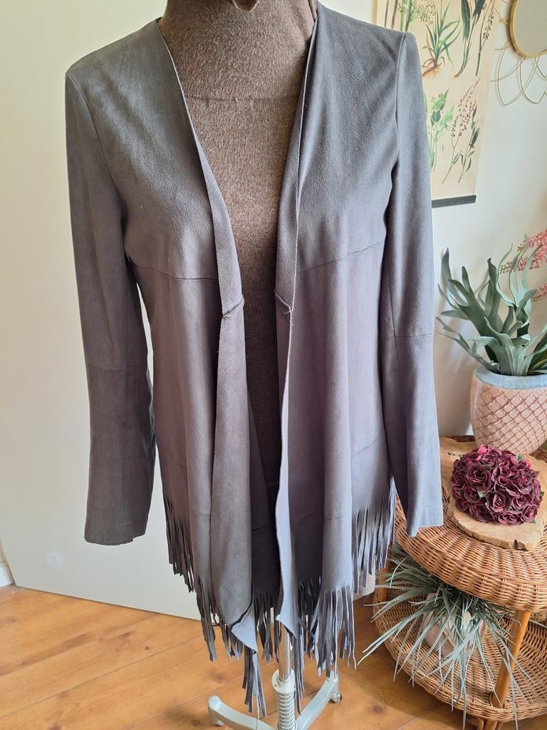Grijs vest maat m franjes suedine, Ophalen of Verzenden, Gedragen, Maat 38/40 (M), Grijs