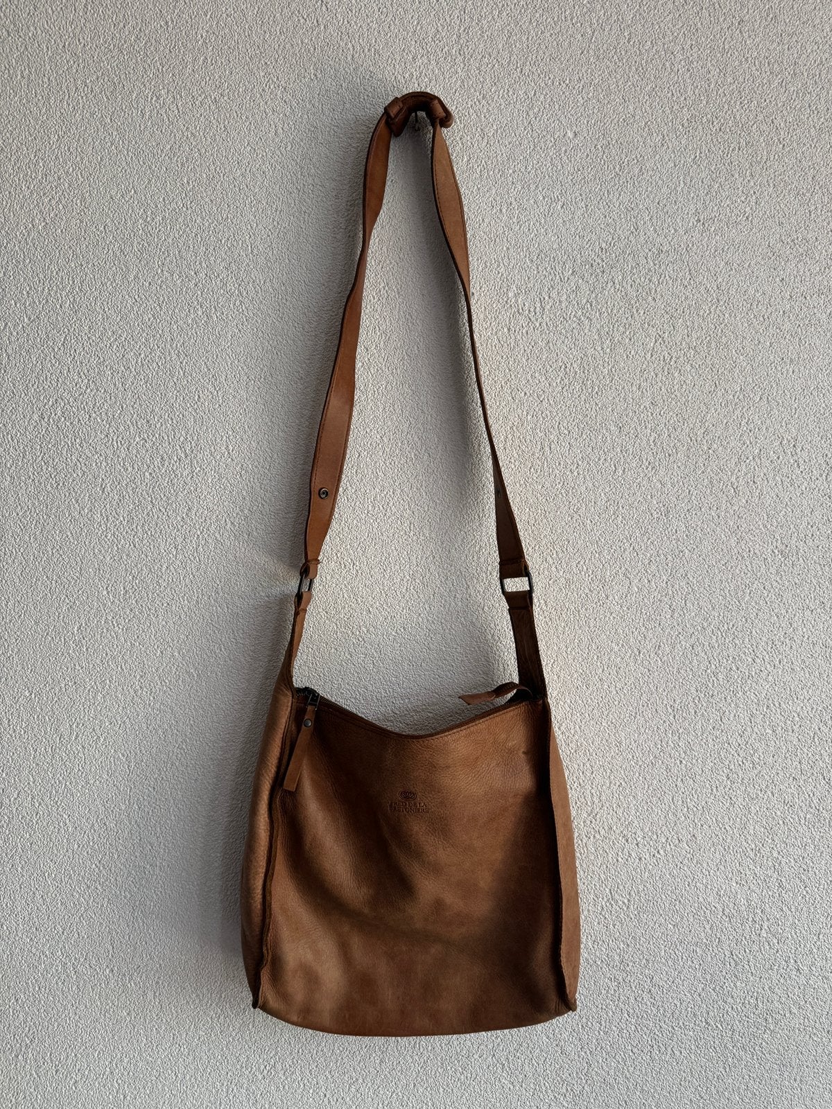 Fred de la Bretoniere cognac bruine leren messenger tas, Overige merken, Gebruikt, Bruin, Fred de la bretoniere