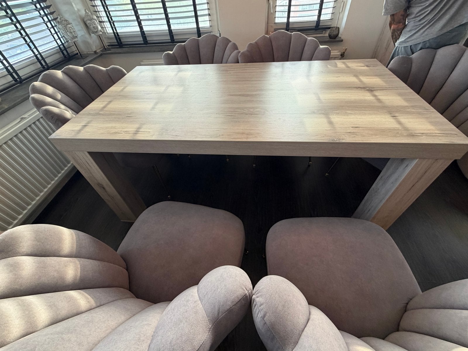 Robuuste eettafel incl/excl 6 stoelen - Modern A meubel grij, Ophalen, 50 tot 100 cm, Zo goed als nieuw, 150 tot 200 cm