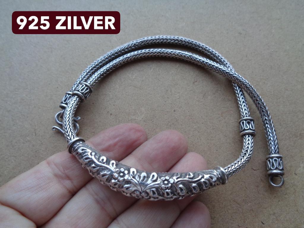 zilveren Bali ketting met mooie vaste hanger [029], Met hanger, Verzenden, Zo goed als nieuw, Zilver