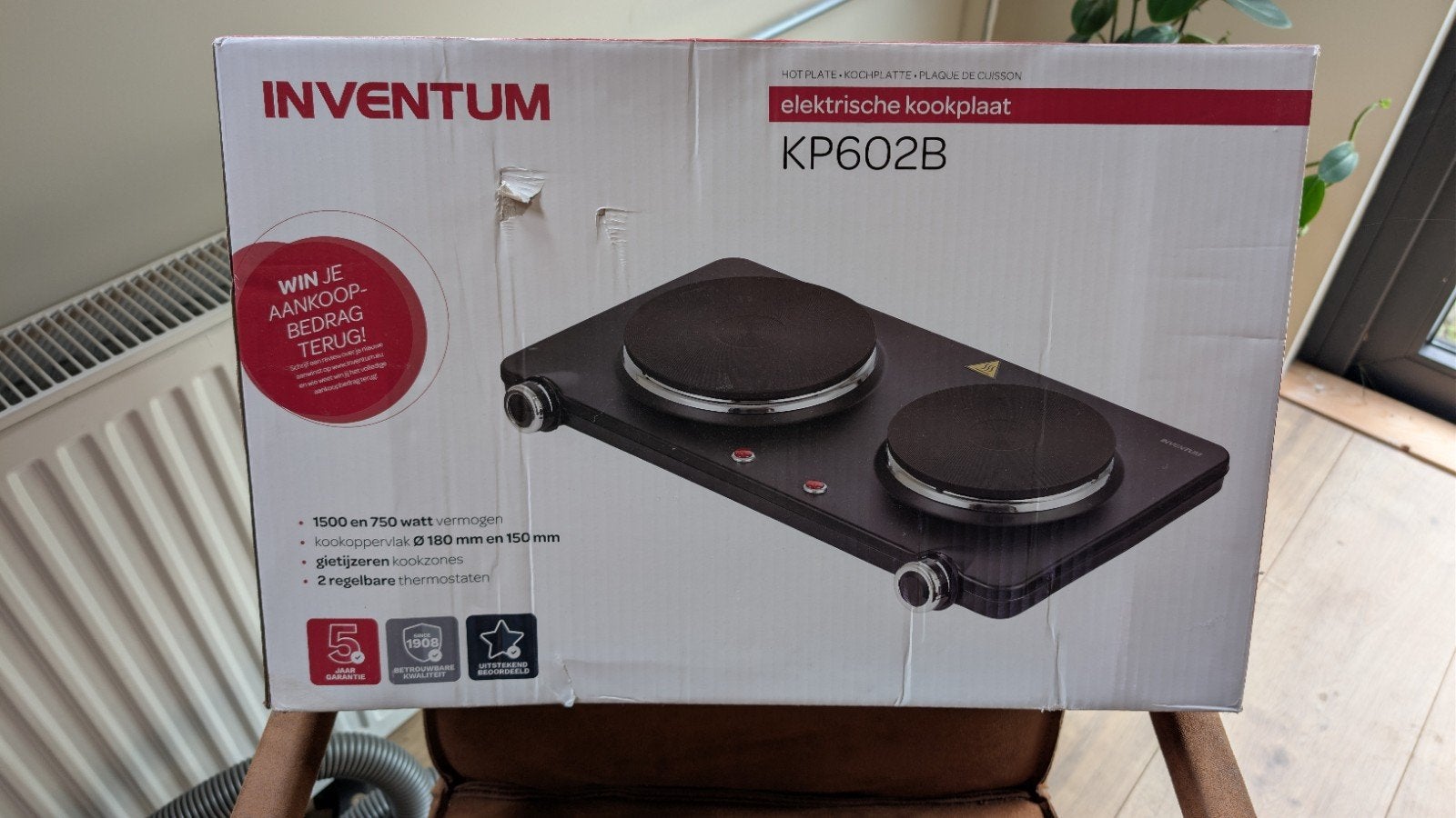 Inventum KP602B Elektrische Kookplaat - 2 Kookzones, Witgoed en Apparatuur, Kookplaten, Ophalen, Nieuw, 3 kookzones of minder