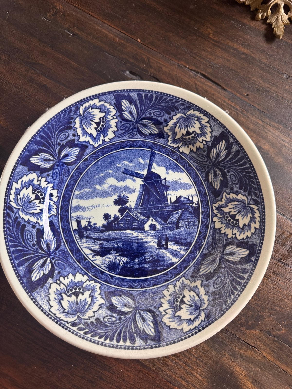 Vintage Delfts Blauw Wandbord met Molenlandschap, Ophalen of Verzenden