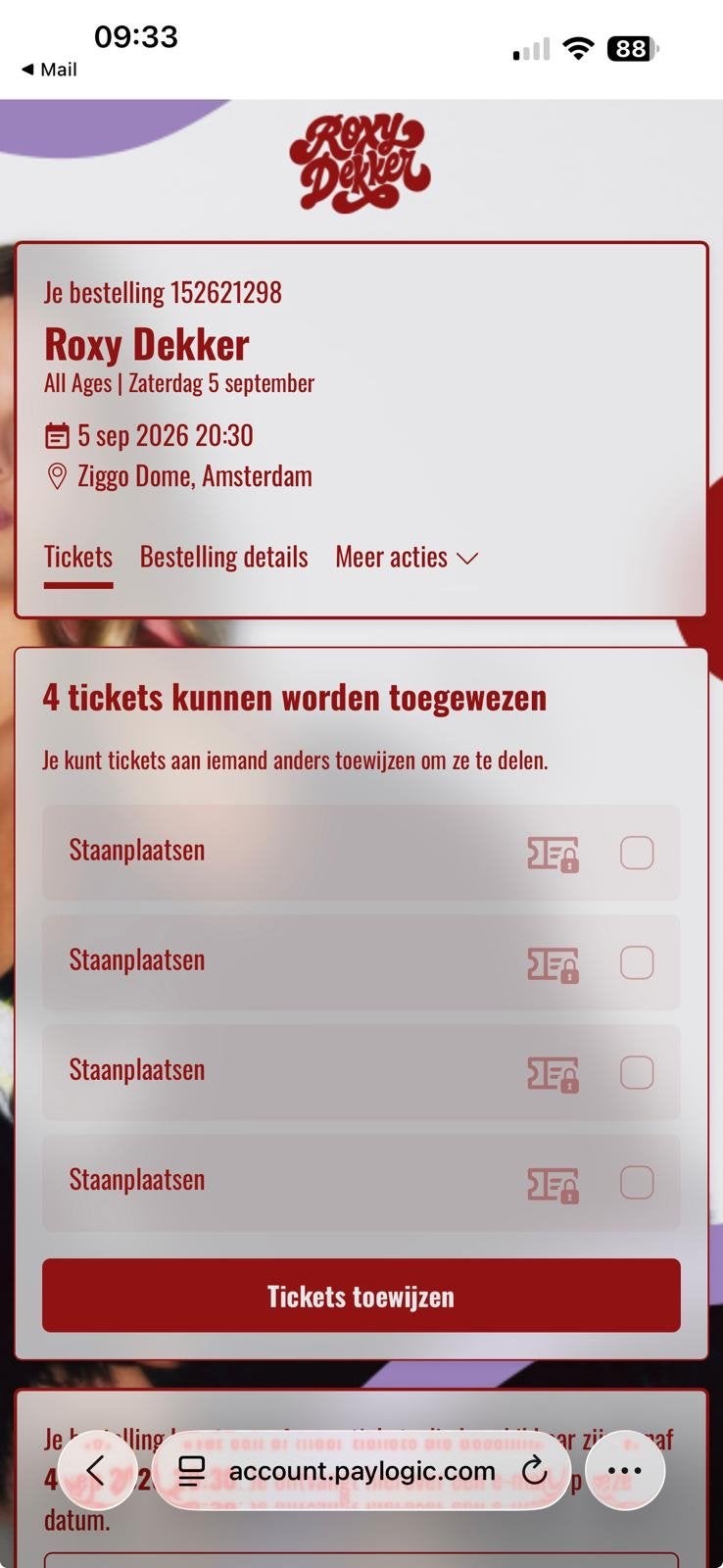 Roxy Dekker, Tickets en Kaartjes