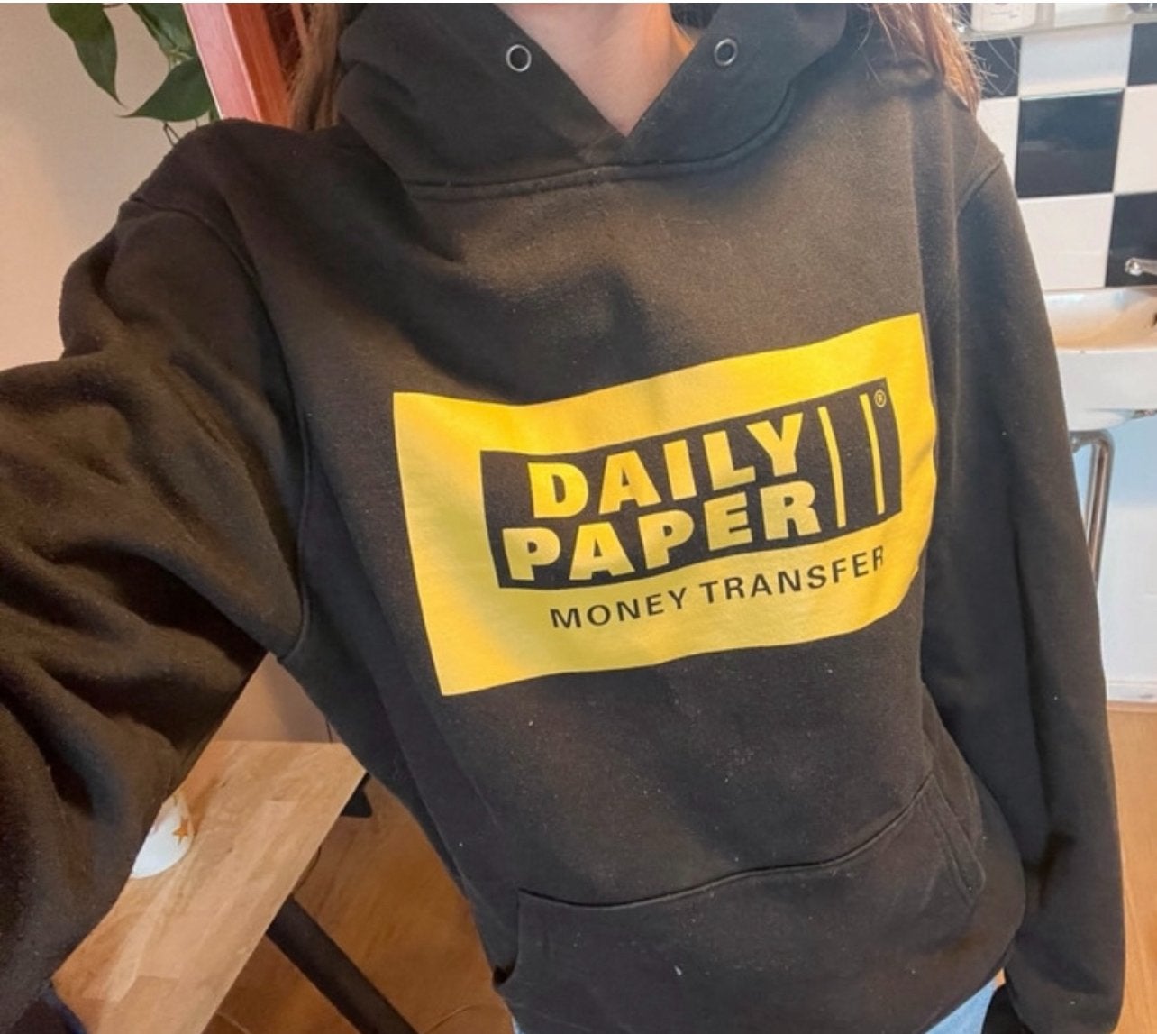 Daily Paper Western Union Logo Hoody Hoodie, S, zwart, izgs, Ophalen, Gedragen, Zwart