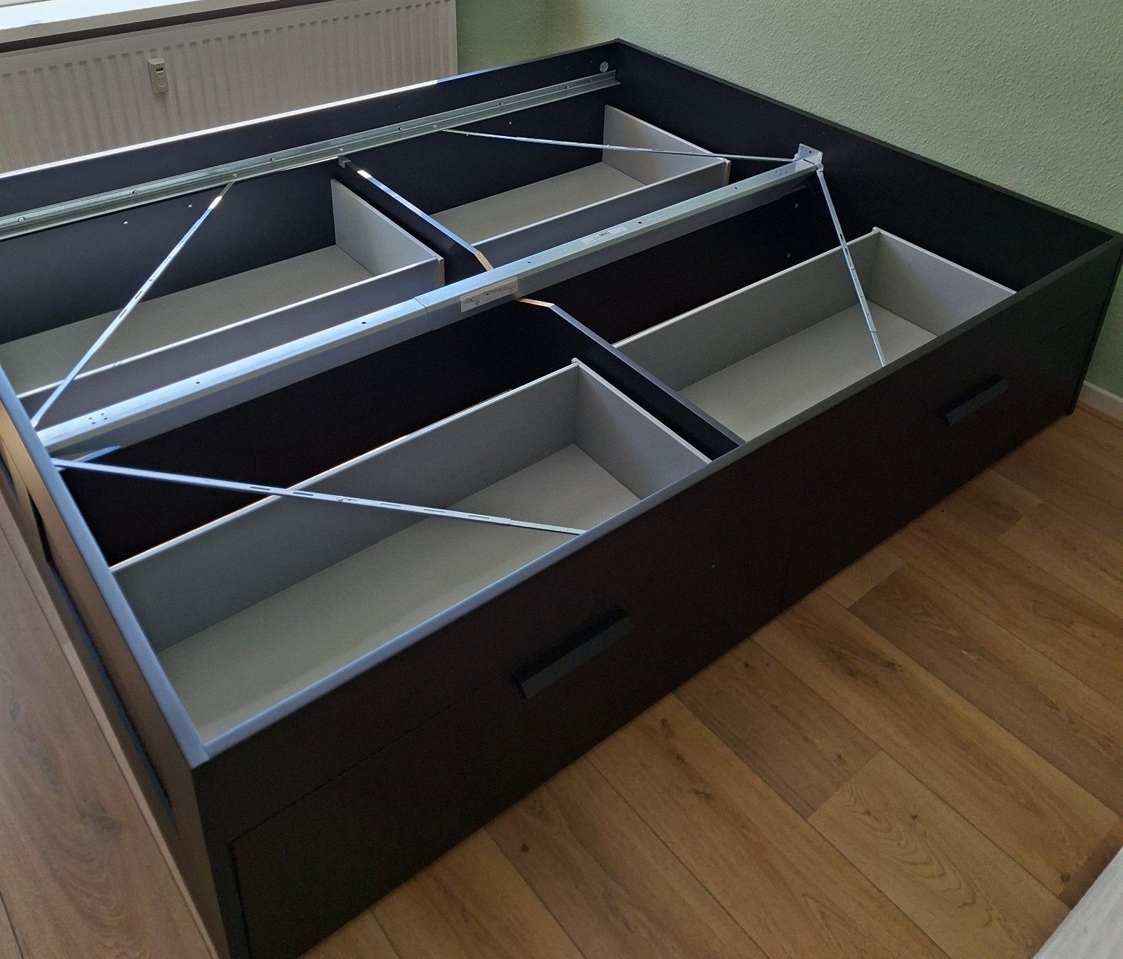 Zwart bed 160x200 met 4 laden - Brimnes, Ophalen, Zwart, Tweepersoons, 200 cm