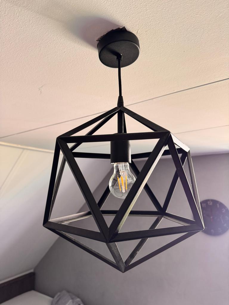 Zwarte geometrische hanglamp - industrieel design, Ophalen of Verzenden, Zo goed als nieuw, Metaal