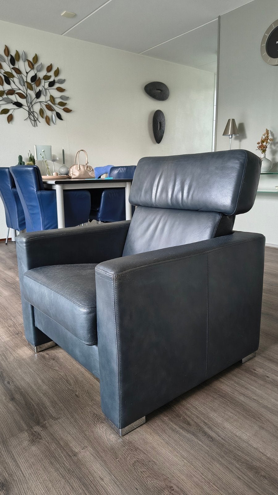 Leren fauteuil merk Bruhl Deze week t/m 24 juli gratis, Ophalen, Gebruikt, Blauw, Leer