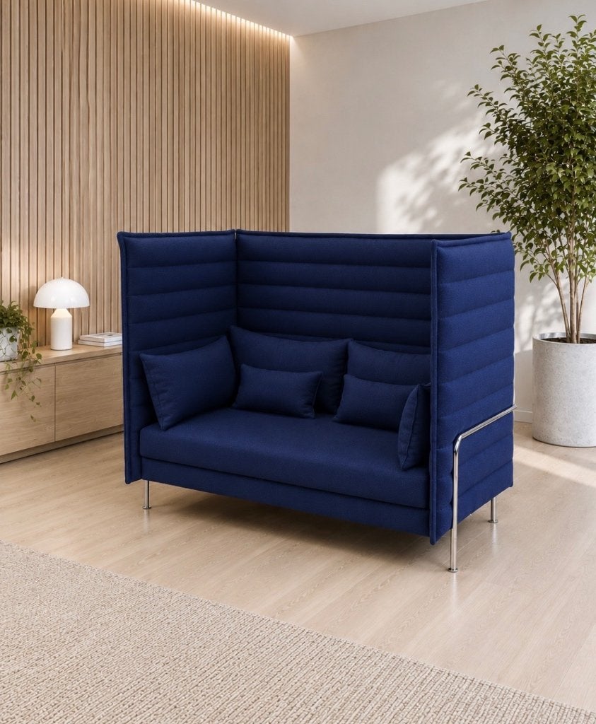 Vitra Alcove, donker blauw, highback, akoestische 2-zits, Ophalen, Modern design, Minder dan 75 cm, 150 tot 200 cm