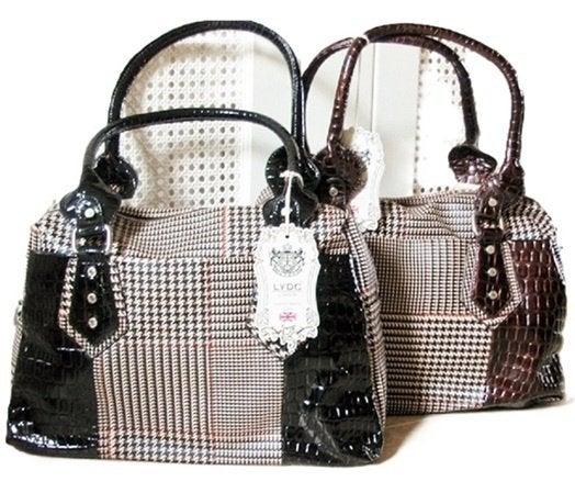 Handtas LYDC pied de poule bruin zwart, Verzenden, Nieuw, Bruin, Handtas