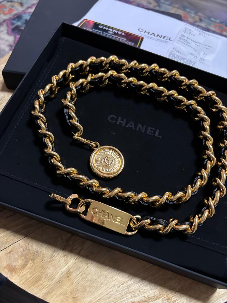 Chanel Leren Riem met Gouden Ketting, Kleding | Dames, Riemen en Ceinturen, Minder dan 3 cm, 100 cm of meer, Heupriem, Ophalen of Verzenden