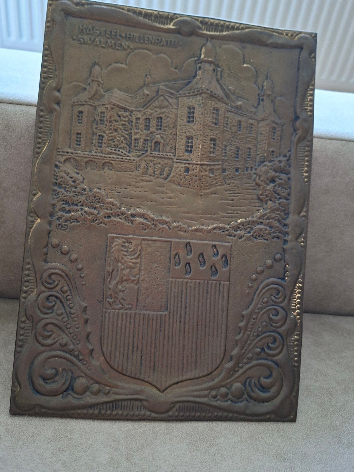 Koperen Plaquette Kasteel Hillenrath Swalmen, Ophalen of Verzenden