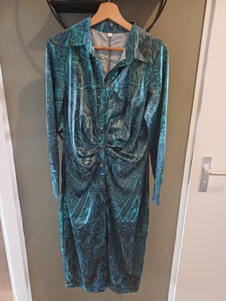 Groene jurk met patroon, Ophalen of Verzenden