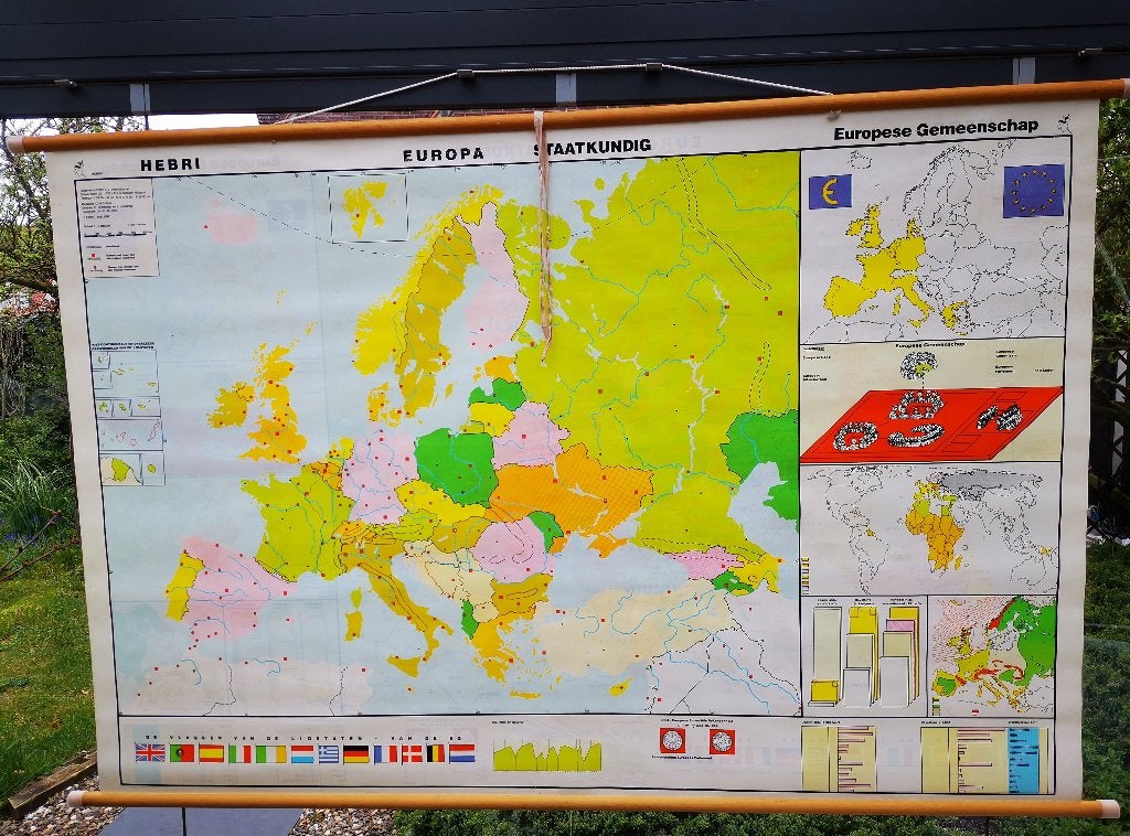landkaart 1992 Europa Staatkundig dubbelzijd Schoolplaten, Ophalen of Verzenden, Aardrijkskunde