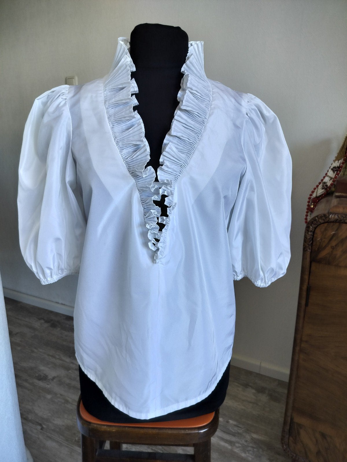 Vintage blouse met pofmouwen, Kleding | Dames, Ophalen of Verzenden, Zo goed als nieuw, Wit